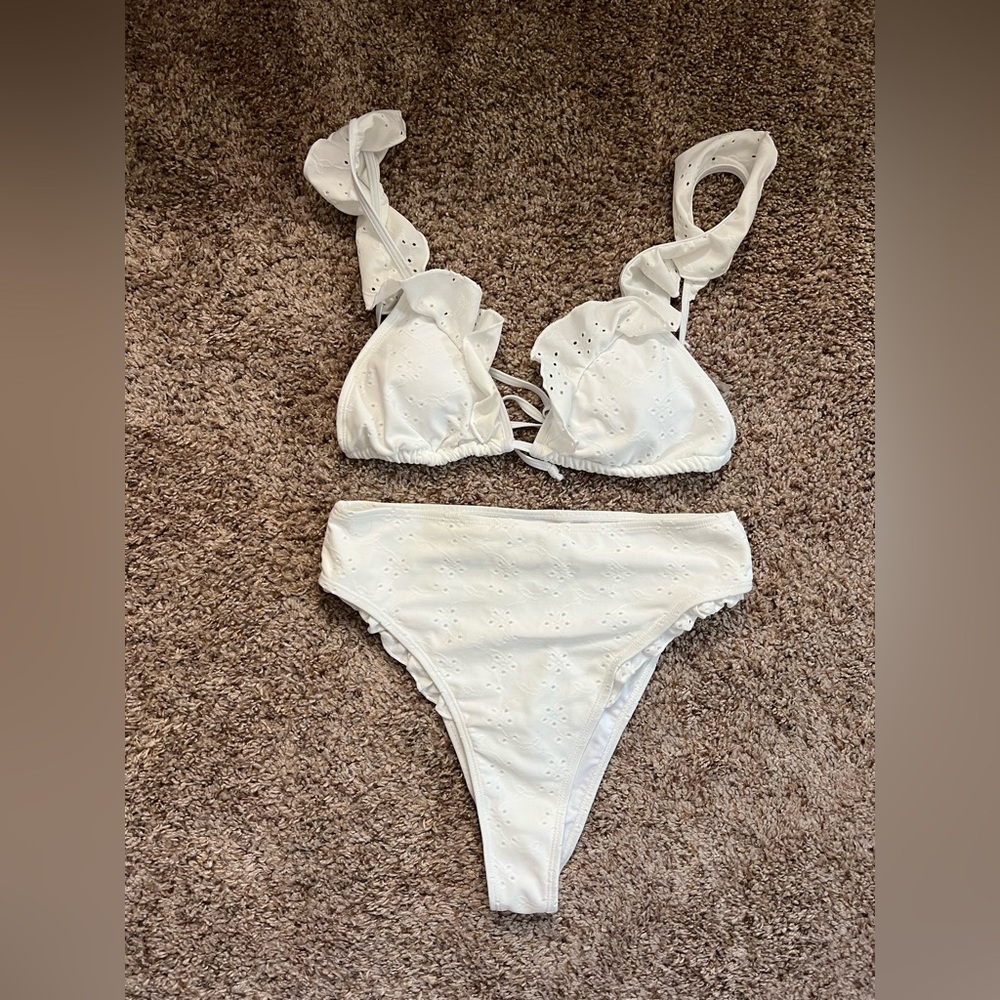 SHEIN White Eyelet Bikini Set